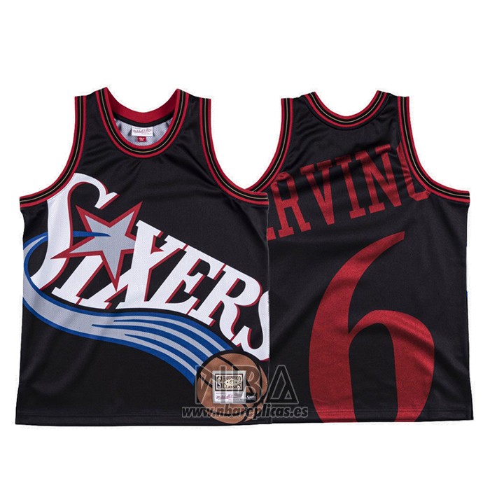 Camiseta Philadelphia 76ers Julius Erving NO 6 Mitchell & Ness Big Face Negro
